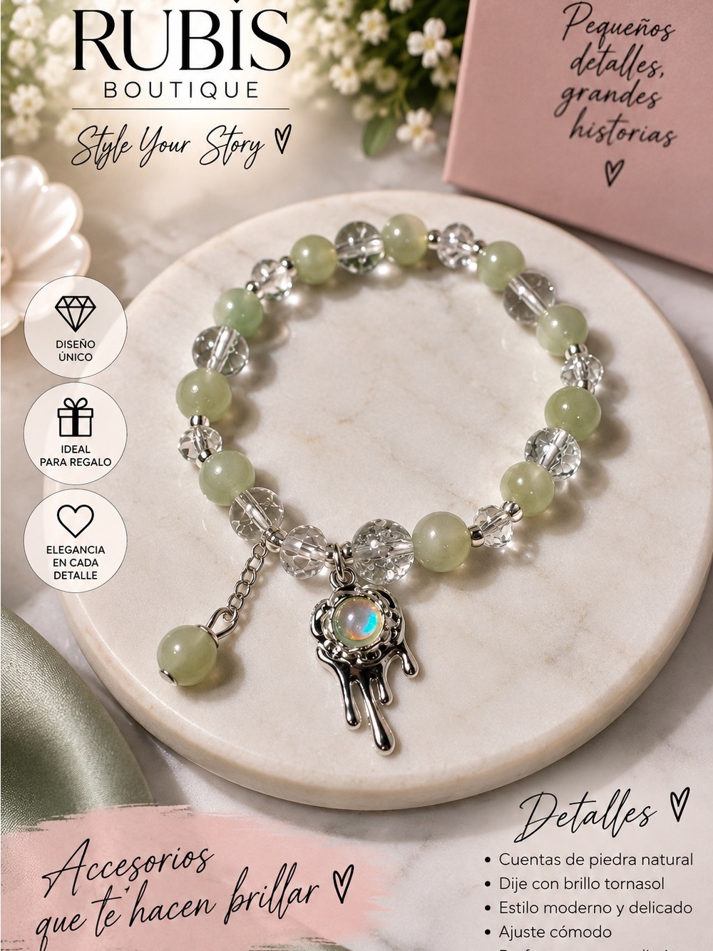 Green Jade and Crystal Charm Bracelet